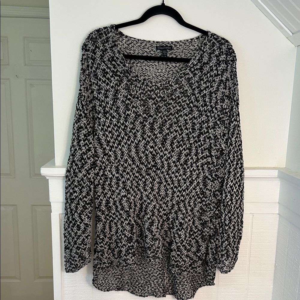 Eileen Fisher Loose Knit Marled Sweater size Small, black & white, sustainable